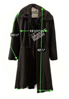 Womens Vintage 50s Persian Lamb Collar Wool Coat Black Medium - Thumbnail 7
