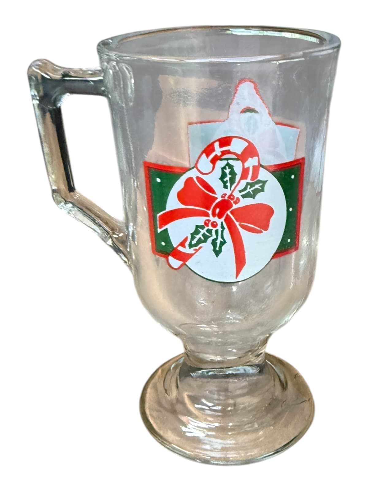 Vintage Clear Glass Pedestal Irish Christmas Candy Cane Coffee Mug Original - Thumbnail 3