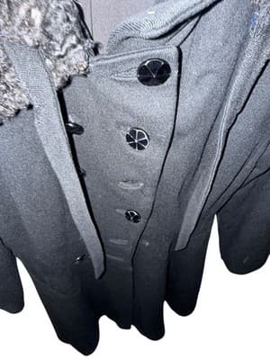 Womens Vintage 50s Persian Lamb Collar Wool Coat Black Medium - Thumbnail 9