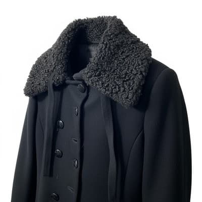 Womens Vintage 50s Persian Lamb Collar Wool Coat Black Medium - Thumbnail 4