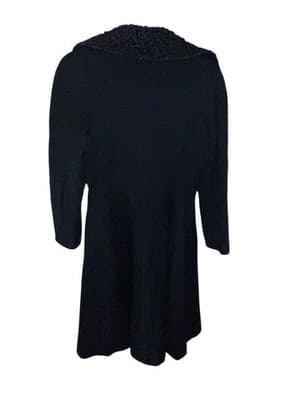 Womens Vintage 50s Persian Lamb Collar Wool Coat Black Medium - Thumbnail 11