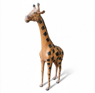 Vintage Leather Wrapped Giraffe Statue 25” Safari Animal Decor Handmade - Image 1
