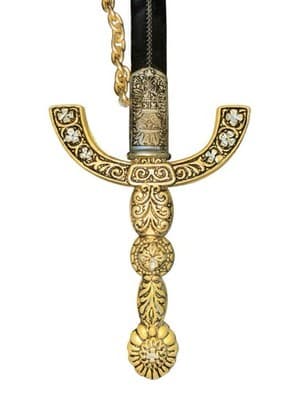 Decorative Curved Dagger w/ Scabbard Brass Tone Faux Gemstones 17” - Thumbnail 8
