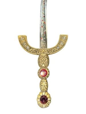 Decorative Curved Dagger w/ Scabbard Brass Tone Faux Gemstones 17” - Thumbnail 14