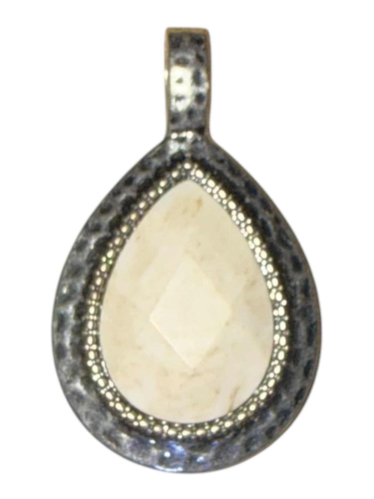 Vintage Teardrop Pendant Hammered Silver Two-tone Red Howlite Cream Stone Boho - Image 1