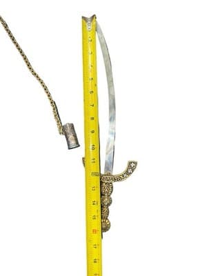 Decorative Curved Dagger w/ Scabbard Brass Tone Faux Gemstones 17” - Thumbnail 4