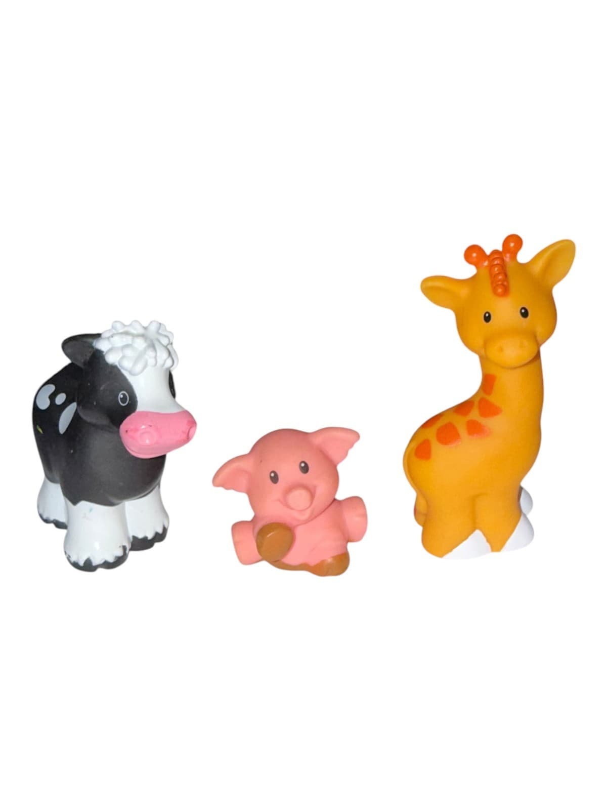 Lot of 3 Vintage Fisher Price Mattel Little People Animal Cow Pig Giraffe Figure - Thumbnail 2