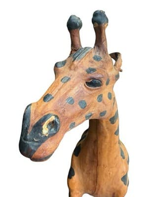 Vintage Leather Wrapped Giraffe Statue 25” Safari Animal Decor Handmade - Thumbnail 5