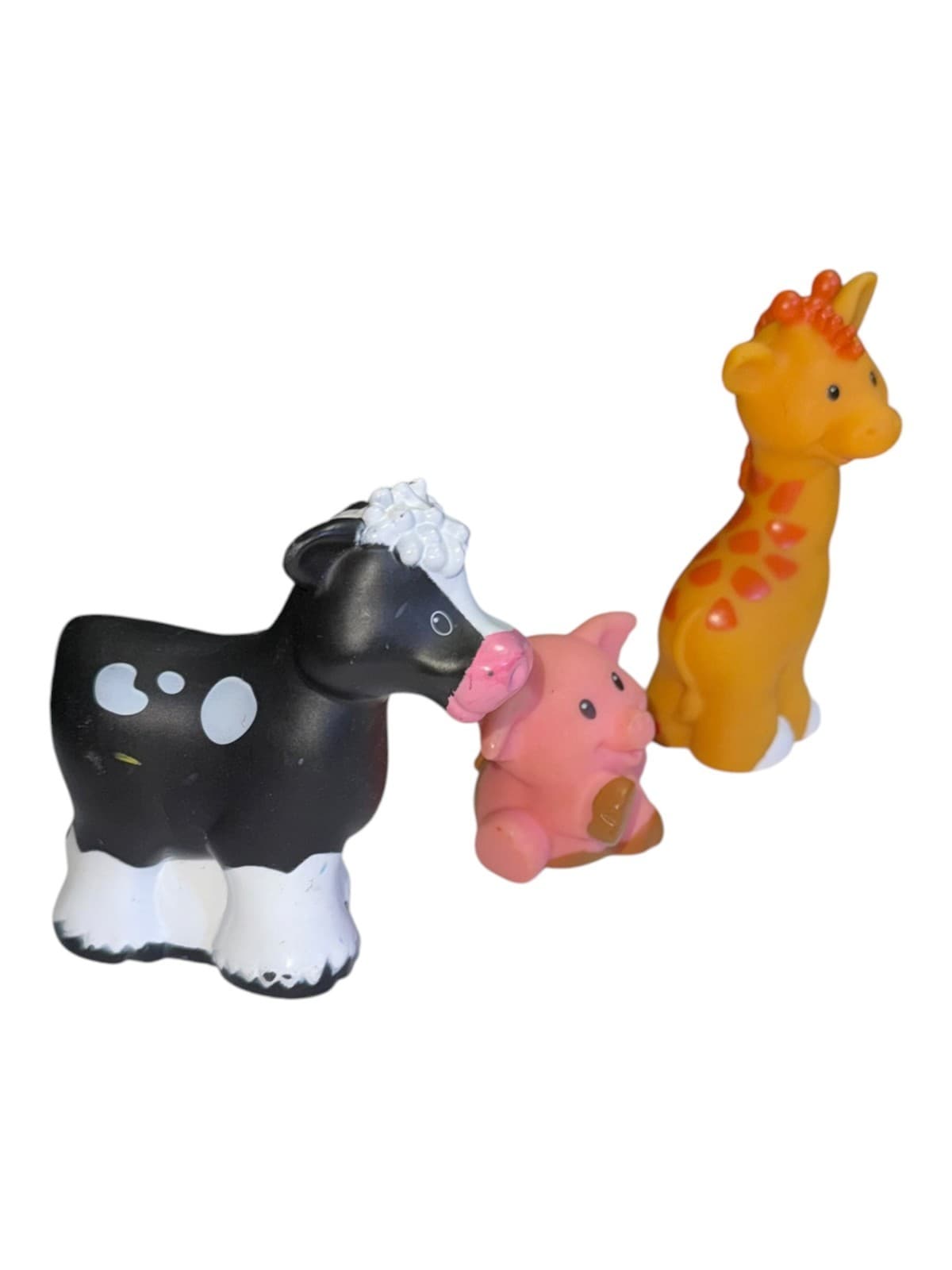 Lot of 3 Vintage Fisher Price Mattel Little People Animal Cow Pig Giraffe Figure - Thumbnail 3