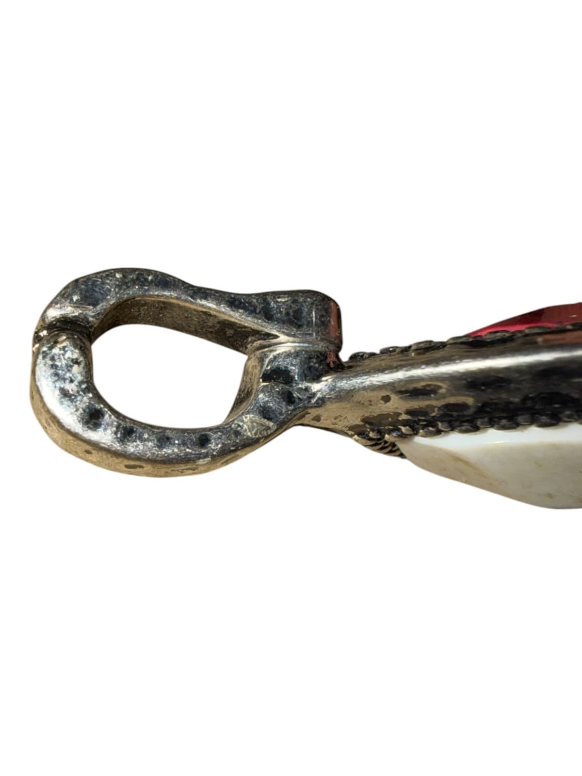 Vintage Teardrop Pendant Hammered Silver Two-tone Red Howlite Cream Stone Boho - Thumbnail 7