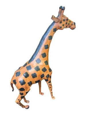 Vintage Leather Wrapped Giraffe Statue 25” Safari Animal Decor Handmade - Thumbnail 7