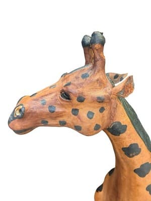 Vintage Leather Wrapped Giraffe Statue 25” Safari Animal Decor Handmade - Thumbnail 4
