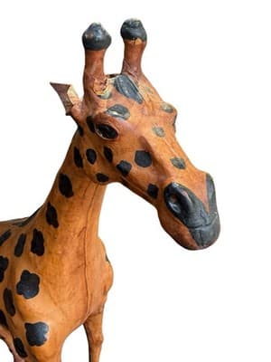 Vintage Leather Wrapped Giraffe Statue 25” Safari Animal Decor Handmade - Thumbnail 11