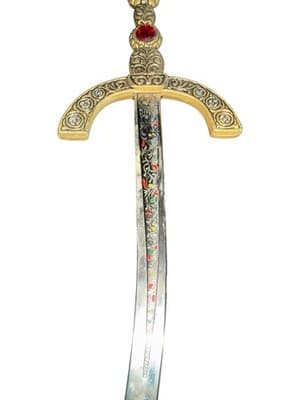 Decorative Curved Dagger w/ Scabbard Brass Tone Faux Gemstones 17” - Thumbnail 13
