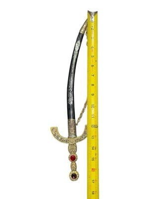 Decorative Curved Dagger w/ Scabbard Brass Tone Faux Gemstones 17” - Thumbnail 2