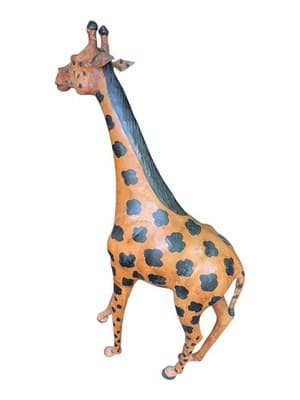 Vintage Leather Wrapped Giraffe Statue 25” Safari Animal Decor Handmade - Thumbnail 15