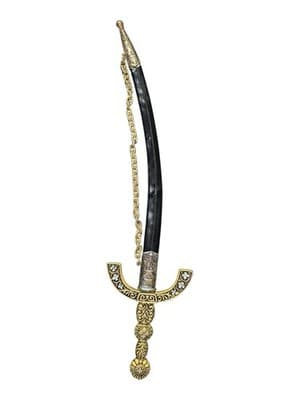 Decorative Curved Dagger w/ Scabbard Brass Tone Faux Gemstones 17” - Thumbnail 7