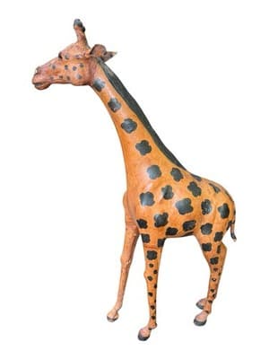 Vintage Leather Wrapped Giraffe Statue 25” Safari Animal Decor Handmade - Thumbnail 3