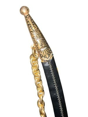 Decorative Curved Dagger w/ Scabbard Brass Tone Faux Gemstones 17” - Thumbnail 9