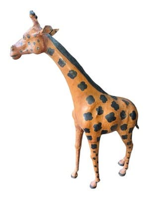 Vintage Leather Wrapped Giraffe Statue 25” Safari Animal Decor Handmade - Thumbnail 6