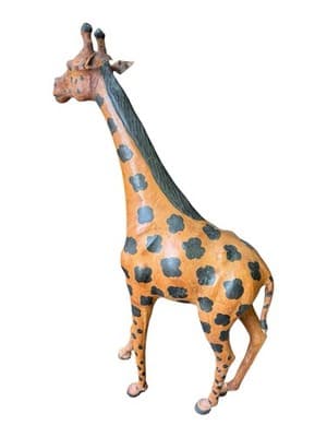 Vintage Leather Wrapped Giraffe Statue 25” Safari Animal Decor Handmade - Thumbnail 2