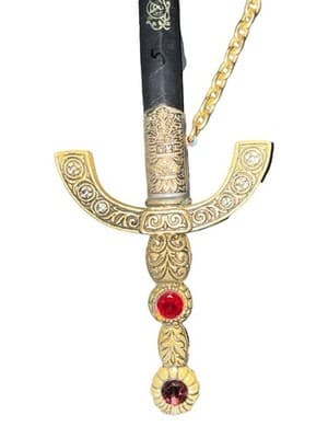 Decorative Curved Dagger w/ Scabbard Brass Tone Faux Gemstones 17” - Thumbnail 5