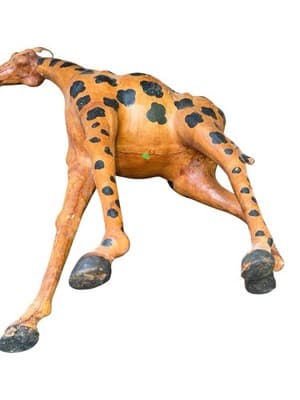 Vintage Leather Wrapped Giraffe Statue 25” Safari Animal Decor Handmade - Thumbnail 17