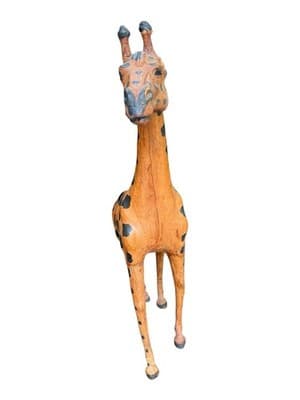 Vintage Leather Wrapped Giraffe Statue 25” Safari Animal Decor Handmade - Thumbnail 12