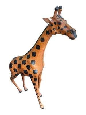 Vintage Leather Wrapped Giraffe Statue 25” Safari Animal Decor Handmade - Thumbnail 14