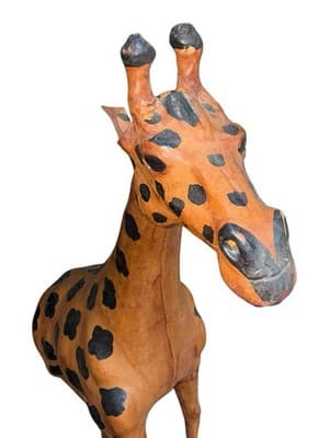 Vintage Leather Wrapped Giraffe Statue 25” Safari Animal Decor Handmade - Thumbnail 10