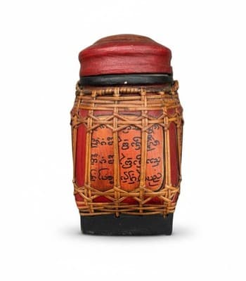 Vintage Mid-20th Century Burmese Ceremonial Rice Offering Basket Woven Bamboo - Image 1