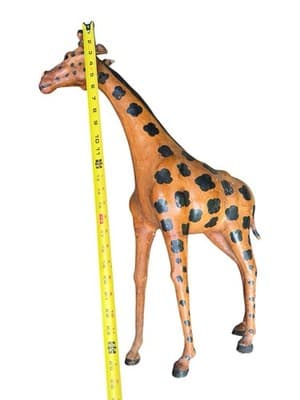 Vintage Leather Wrapped Giraffe Statue 25” Safari Animal Decor Handmade - Thumbnail 20