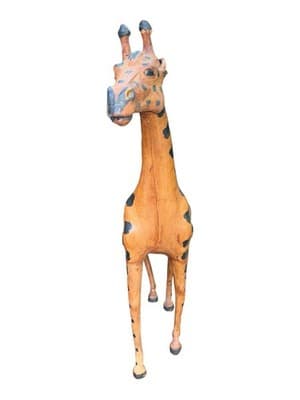 Vintage Leather Wrapped Giraffe Statue 25” Safari Animal Decor Handmade - Thumbnail 9