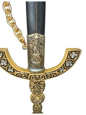 Decorative Curved Dagger w/ Scabbard Brass Tone Faux Gemstones 17” - Thumbnail 11