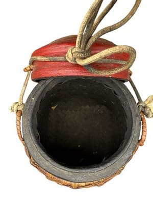 Vintage Mid-20th Century Burmese Ceremonial Rice Offering Basket Woven Bamboo - Thumbnail 5