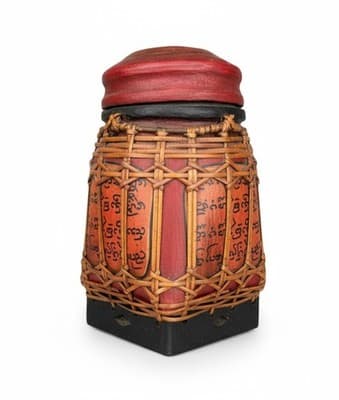 Vintage Mid-20th Century Burmese Ceremonial Rice Offering Basket Woven Bamboo - Thumbnail 2