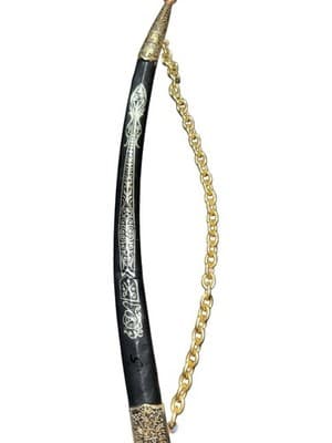 Decorative Curved Dagger w/ Scabbard Brass Tone Faux Gemstones 17” - Thumbnail 6