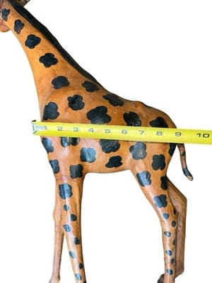 Vintage Leather Wrapped Giraffe Statue 25” Safari Animal Decor Handmade - Thumbnail 21