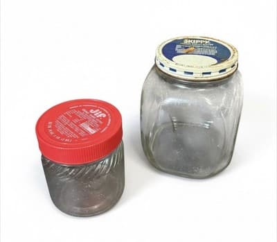 Vintage Skippy & Jif Peanut Butter Glass Jars w Lids 28oz Lot 2 - Image 1