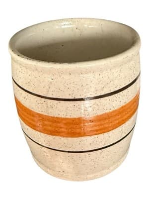 Vintage Sunny Korea Stoneware Mug - Orange & Black Striped Speckled Pottery - Thumbnail 4