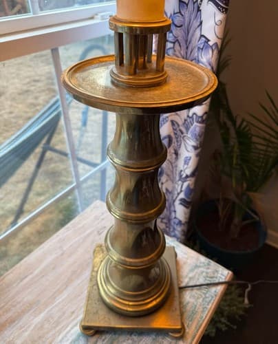 1940s Stiffel Bamboo Brass Table Lamp - Works - Thumbnail 7