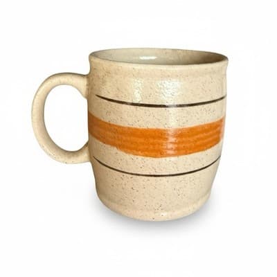 Vintage Sunny Korea Stoneware Mug - Orange & Black Striped Speckled Pottery - Thumbnail 2