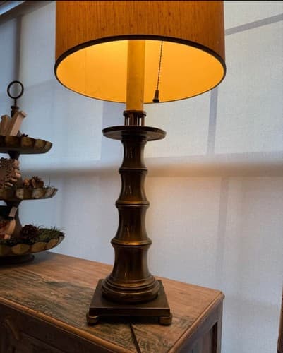 1940s Stiffel Bamboo Brass Table Lamp - Works - Thumbnail 2