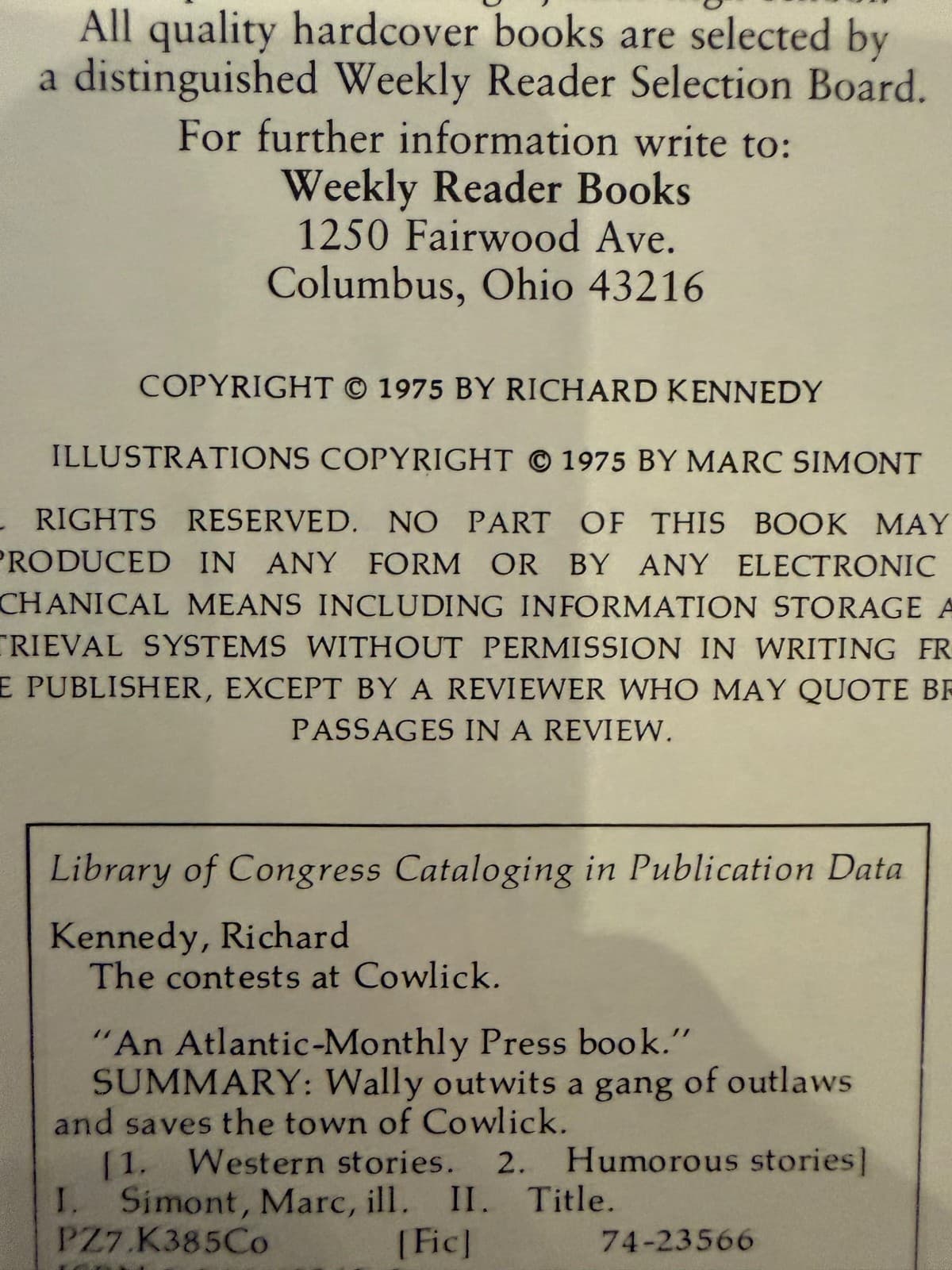 VTG 1975 The Contests at Cowlick by Richard Kennedy Hardcover Weekly Reader Book - Thumbnail 5