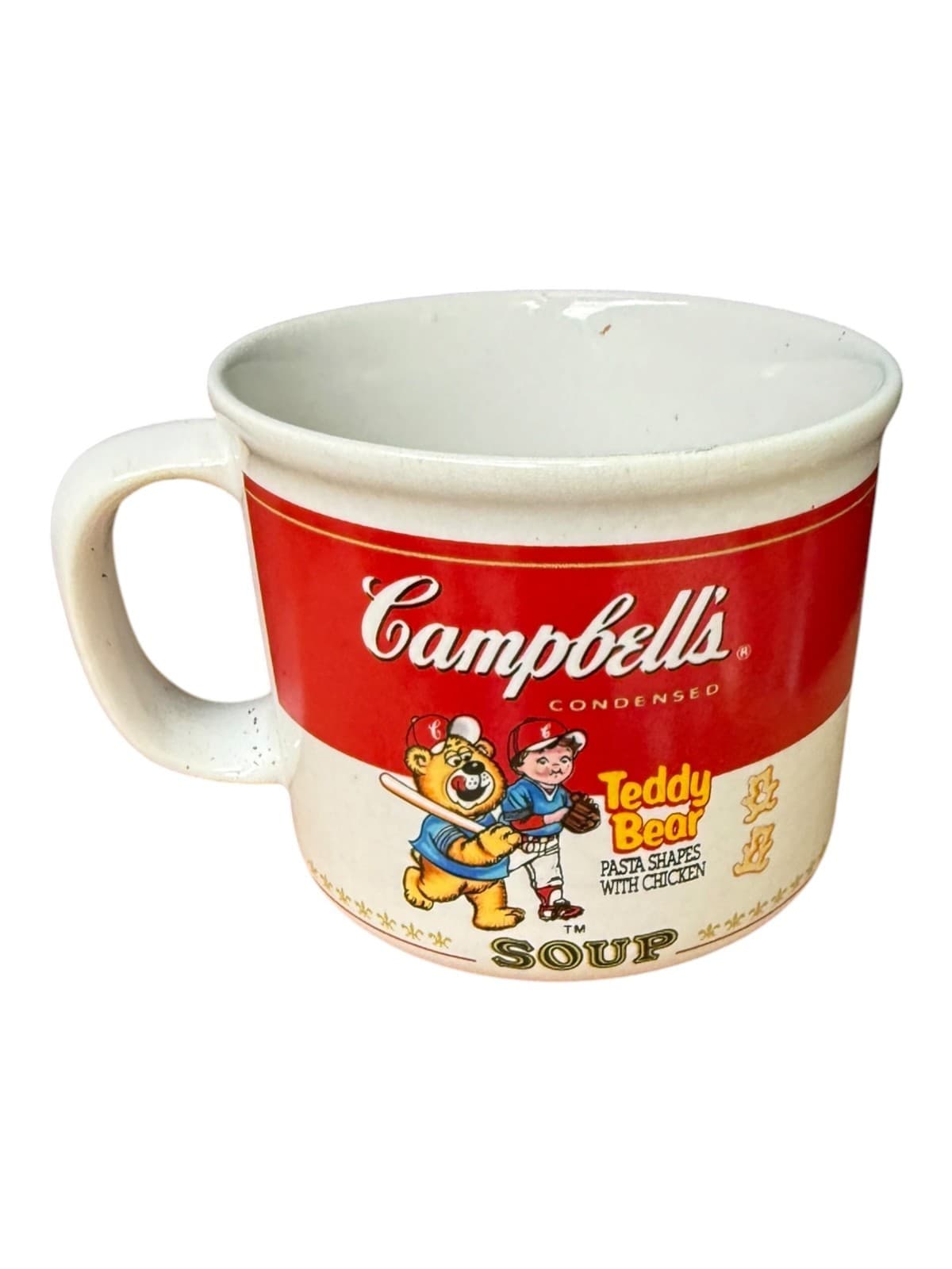 Vintage 1989 Campbell's Soup Teddy Bear Pasta Shapes Baseball Ceramic Mug Cup - Thumbnail 4