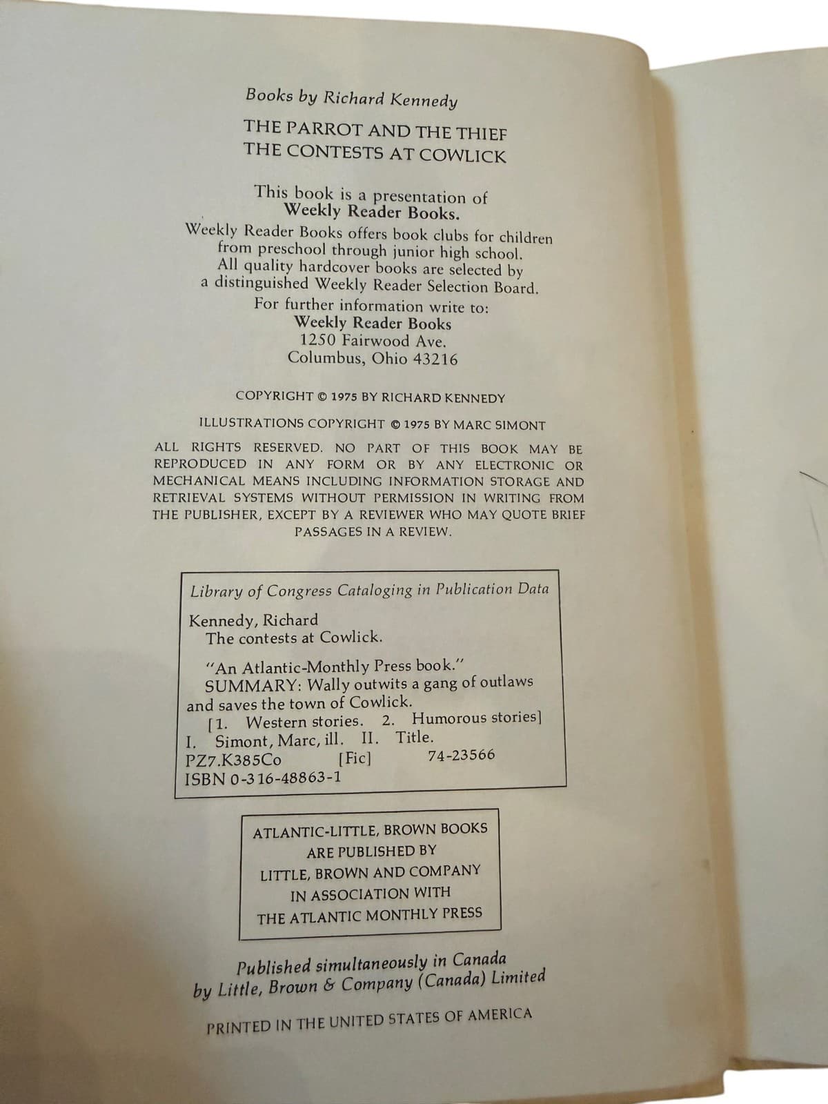 VTG 1975 The Contests at Cowlick by Richard Kennedy Hardcover Weekly Reader Book - Thumbnail 4