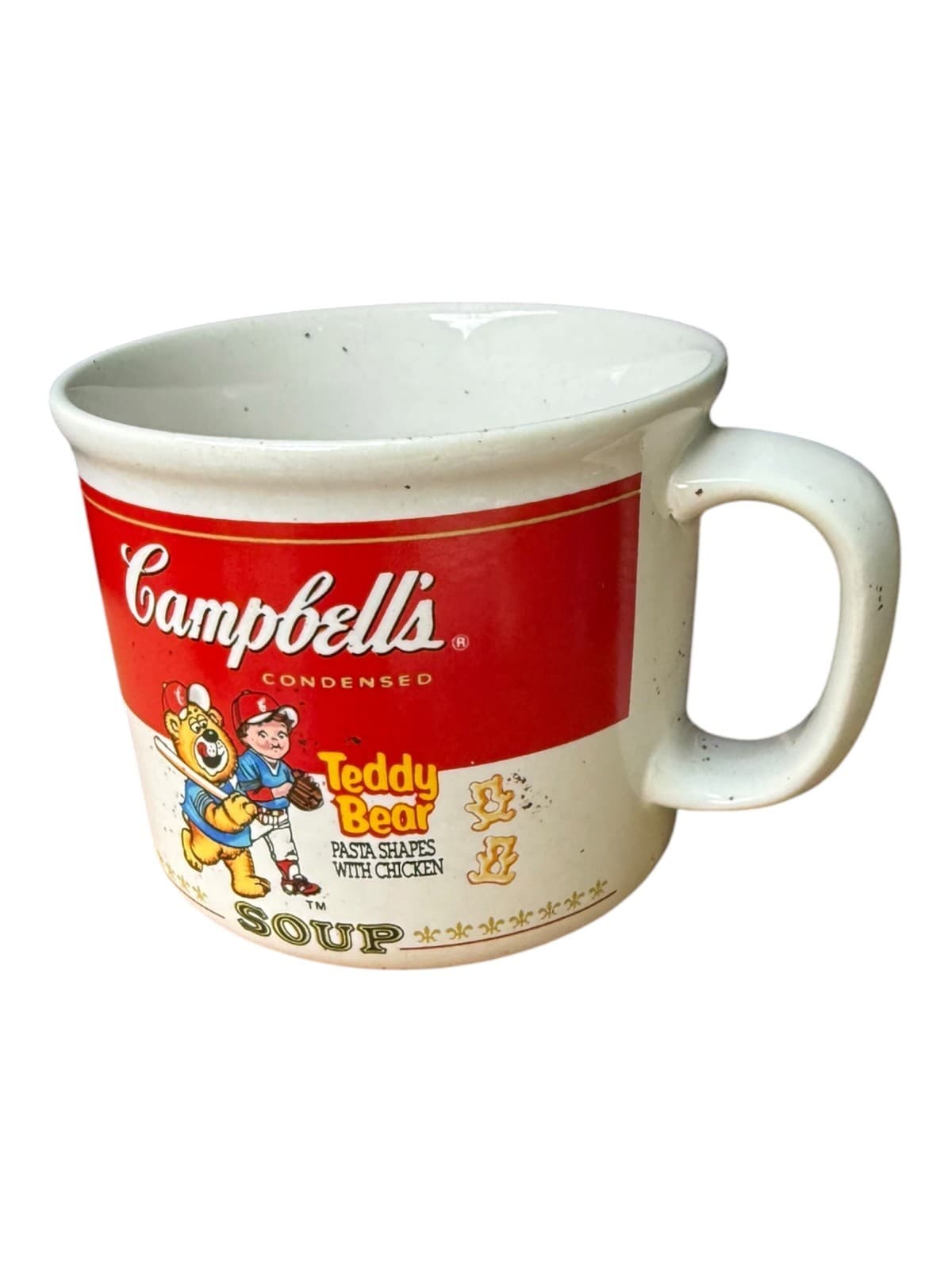 Vintage 1989 Campbell's Soup Teddy Bear Pasta Shapes Baseball Ceramic Mug Cup - Thumbnail 2