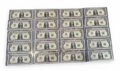 20 Consecutive 2021 $1 Star Notes UNC B05248741 - B05248760 Consecutive Run - Image 1
