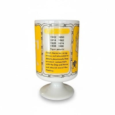 Vintage 1970s-80s Year of the Tiger Zodiac Mug Bamboo Frame Pedestal Base - Thumbnail 3