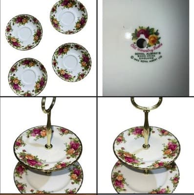 Vintage ROYAL ALBERT Old Country Roses 2 Tier Serving + Bread & Butter Plates - Image 1